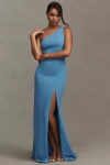 Bhldn Hallie One-shoulder Stretch Crepe Maxi Gown In Blue