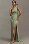 Bhldn Hallie One-shoulder Stretch Crepe Maxi Gown In Green