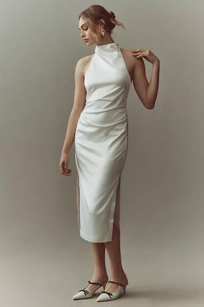 Bhldn Halter Satin Column Midi Dress In White