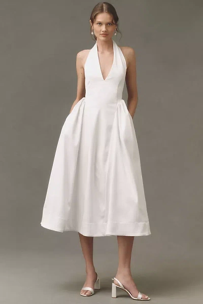Bhldn Halter-neck Satin Fit-and-flare Maxi Dress In White