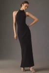 Bhldn High-neck Open-back Crepe Maxi Dress In Black