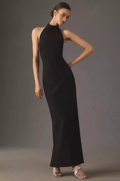 Bhldn High-neck Open-back Crepe Maxi Dress In Black