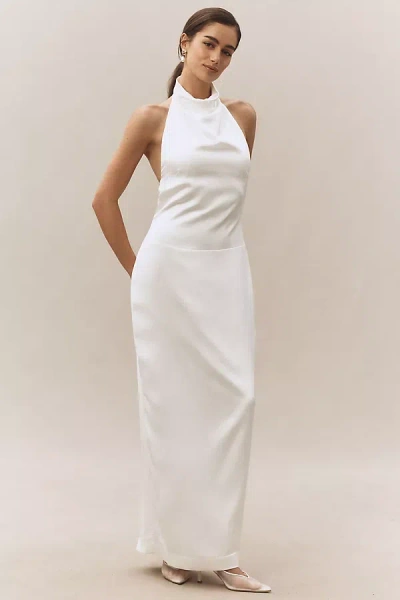 Bhldn High-neck Satin Column Maxi Dress In White