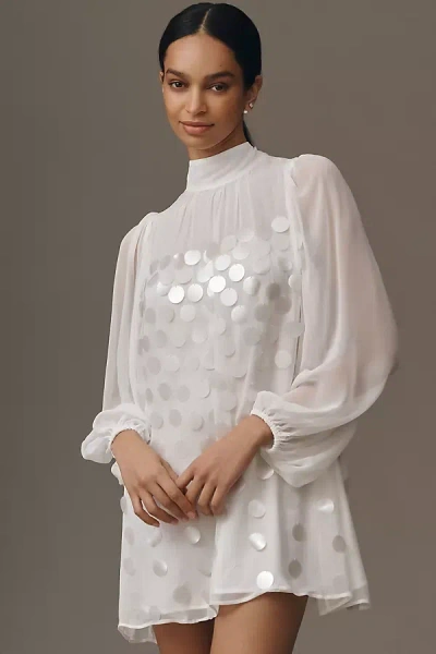 Bhldn High-neck Sequin Paillette Mini Dress In White