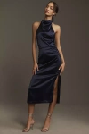 Bhldn Holly Halter Stretch Satin Midi Dress In Blue