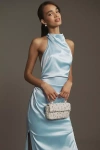 Bhldn Holly Halter Stretch Satin Midi Dress In Blue