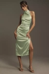 Bhldn Holly Halter Stretch Satin Midi Dress In Green