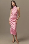 Bhldn Holly Halter Stretch Satin Midi Dress In Pink