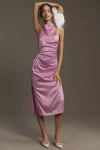 Bhldn Holly Halter Stretch Satin Midi Dress In Pink