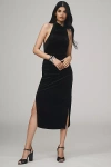 Bhldn Holly Halter Stretch Velvet Midi Dress In Black