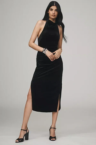 Bhldn Holly Halter Stretch Velvet Midi Dress In Black