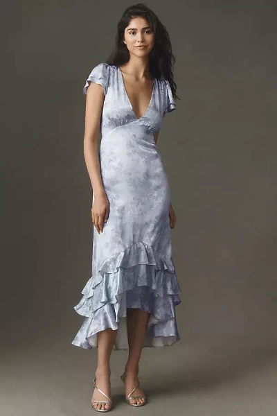 Bhldn Jacquard Ruffle Midi Dress In Blue