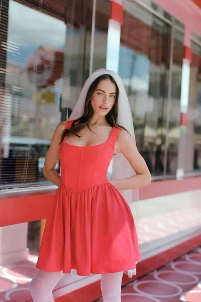 Bhldn Jemma Scoop-neck Fit & Flare Mini Dress In Red