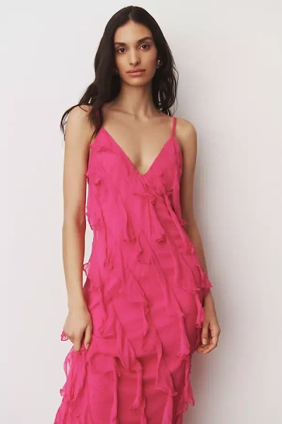 Shop Bhldn Jia Bias-cut Ruffled V-neck Gown In Multicolor