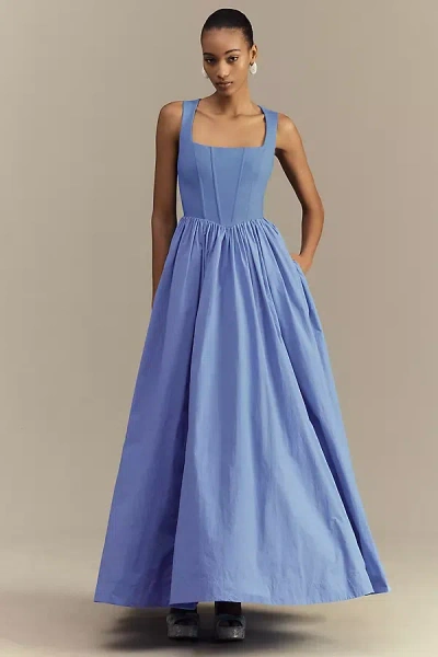 Bhldn Josie Scoop-neck Corset Fit & Flare Maxi Dress In Blue