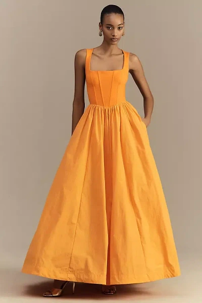 Bhldn Josie Scoop-neck Corset Fit & Flare Maxi Dress In Orange