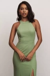 Bhldn Juliana High-neck Side-slit Stretch Crepe Maxi Dress In Green