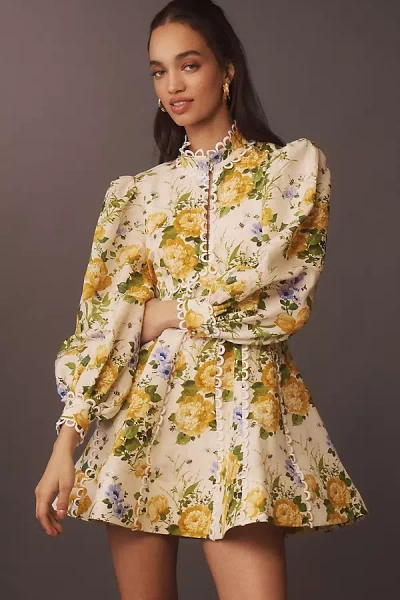 Bhldn Kali Long Sleeve Linen Fit & Flare Dress In Yellow