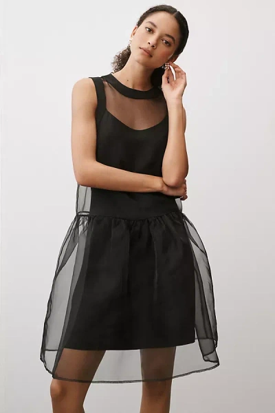 Bhldn Kendall Sleeveless High-neck Organza Mini Dress In Black