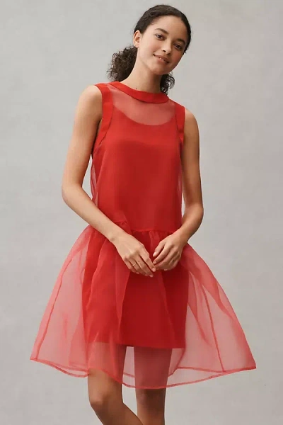 Bhldn Kendall Sleeveless High-neck Organza Mini Dress In Red