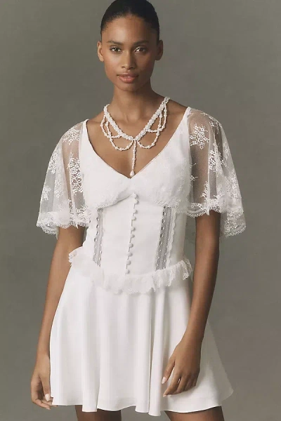 Bhldn Lace Flutter Sleeve Mini Dress In White