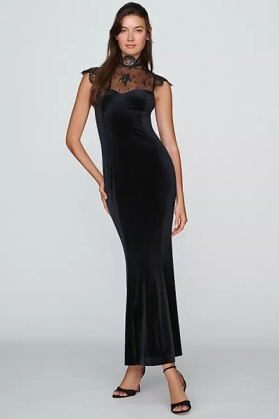 Bhldn Lace High-neck Velvet Maxi Dress In Black