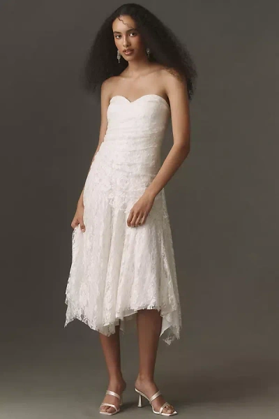 Bhldn Lace Strapless Midi Dress In White