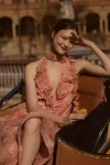 Bhldn Landon Organza 3d Ruffle Maxi Dress In Pink