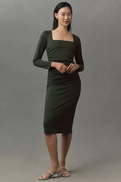 Bhldn Larisa Square-neck Long-sleeve Stretch Crepe Midi Dress In Multicolor