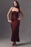 Bhldn Leah Strapless Satin Scarf Midi Dress In Brown