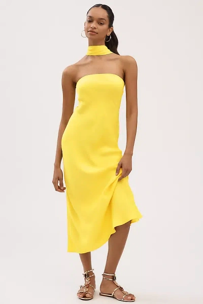 Bhldn Leah Strapless Satin Scarf Midi Slip Dress In Green