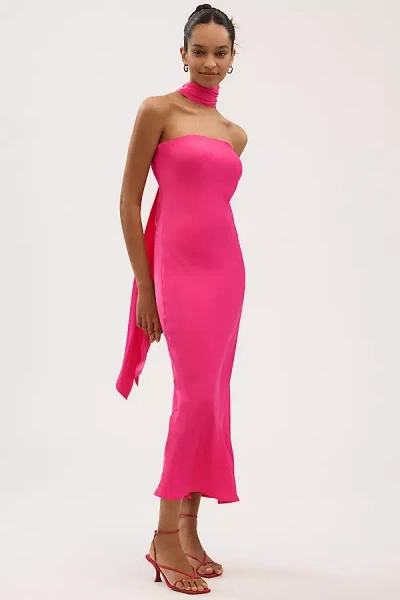 Bhldn Leah Strapless Satin Scarf Midi Slip Dress In Purple