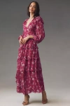 Bhldn Liana Printed V-neck Long-sleeve Maxi Dress In Pink