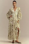 Bhldn Liana Printed V-neck Long-sleeve Maxi Dress In White