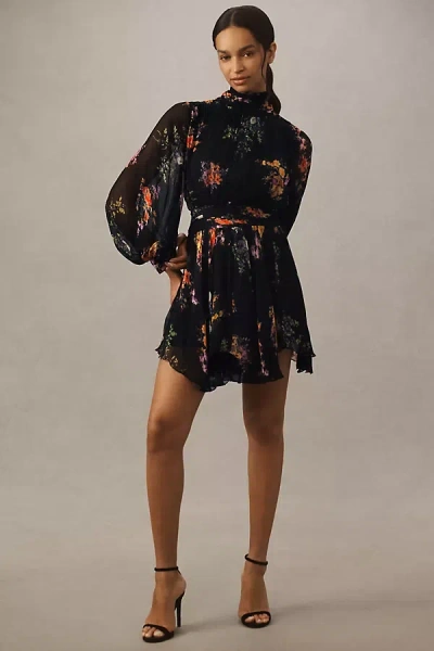 Bhldn Lior Long-sleeve Turtleneck Chiffon Mini Dress In Multicolor