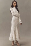 Bhldn Long-sleeve Mock-neck Lace Maxi Dress In White