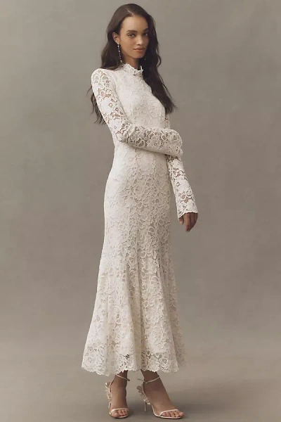 Bhldn Long-sleeve Mock-neck Lace Maxi Dress In White