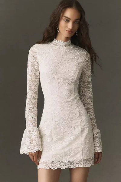 Bhldn Long-sleeve Lace Mini Dress In White