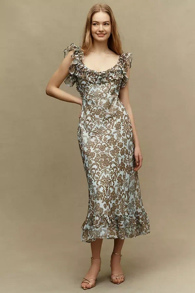 Bhldn Lottie Ruffled Low-back Maxi Gown In Green