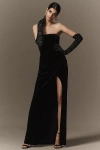 Bhldn Luella Strapless Side-slit Stretch Velvet Maxi Dress In Black