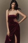 Bhldn Luella Strapless Side-slit Stretch Velvet Maxi Dress In Red