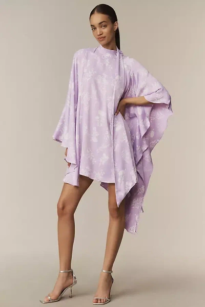 Bhldn Maria Long-sleeve High-neck Swing Mini Dress In Purple