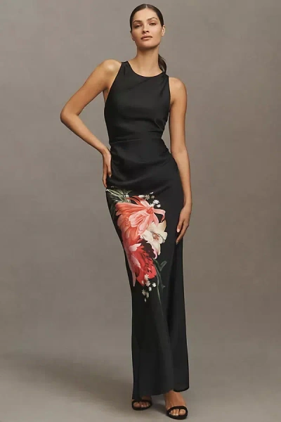 Bhldn Mariella High-neck Satin Maxi Dress In Black | ModeSens
