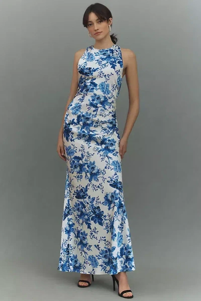 Bhldn Mariella High-neck Satin Maxi Dress In Blue