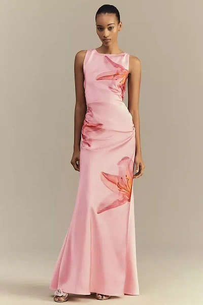 Bhldn Mariella High-neck Satin Maxi Dress In Red