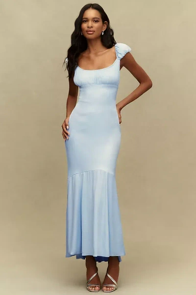 Bhldn Maya Cap-sleeve Satin Maxi Dress In Blue
