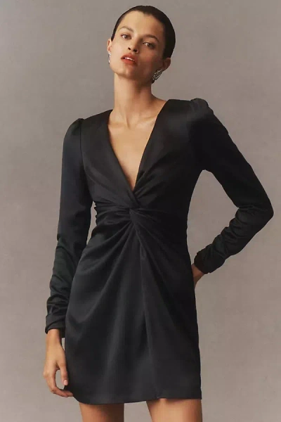Bhldn Maya Stretch Satin Long-sleeve Mini Dress In Black