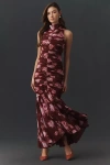Bhldn Mesh Ruched Sleeveless Maxi Dress In Burgundy