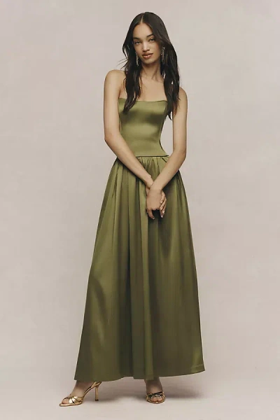 Bhldn Mia Strapless Fit-and-flare Maxi Dress In Green