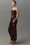 Bhldn Mia Strapless Satin Column Maxi Dress In Red